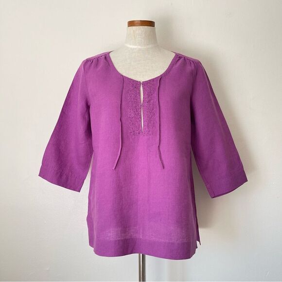 Eileen Fisher Purple beaded Linen top NWOT Petite Large - Picture 1 of 6
